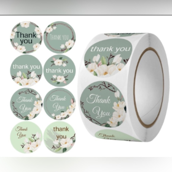 500 Thank You Stickers, 1" Round Frames Thank You Stickers Roll 8Floral Designs - Picture 2 of 2